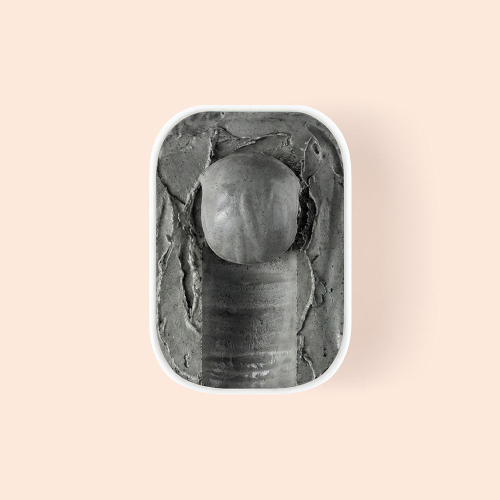 Overview of half scooped kuro goma black sesame gelato