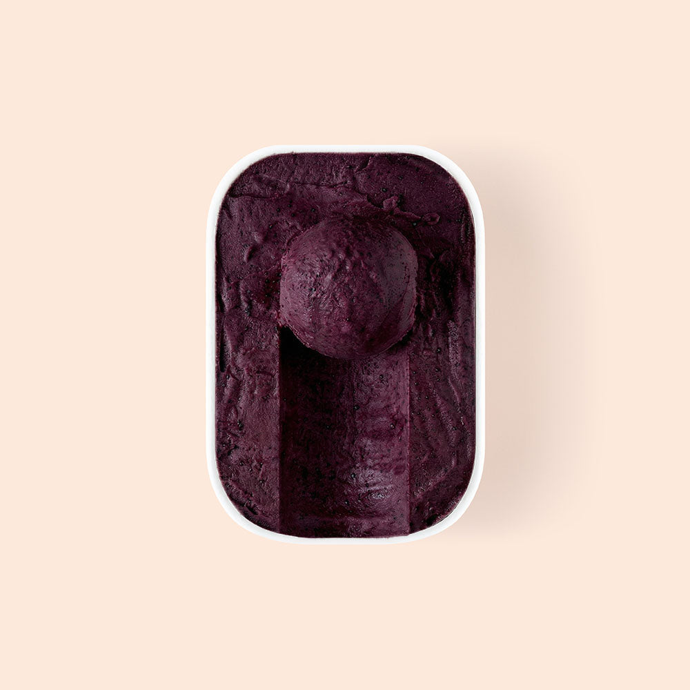Overview of midnight acai sorbet half scooped
