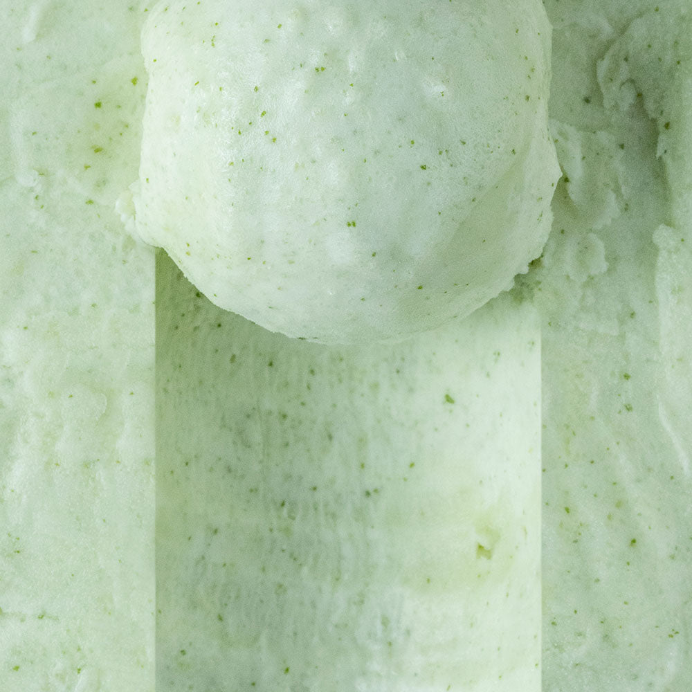 Close-up of half scooped evergreen sorbet
