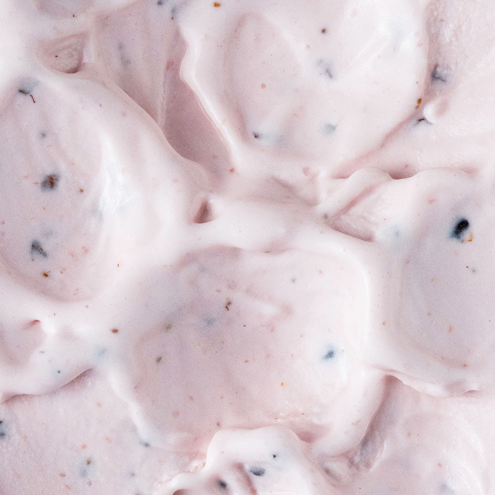 Close-up of strawberry cacao nibs gelato